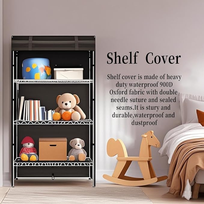 Shelf Covers for Wire Shelving 900D Oxford Cloth Thick Storage Shelf Cover Heavy Duty Dustproof Wire Rack Covers Outdoor Rack Cover with Zipper for Metal Shelving(48W x 24D x 72H)