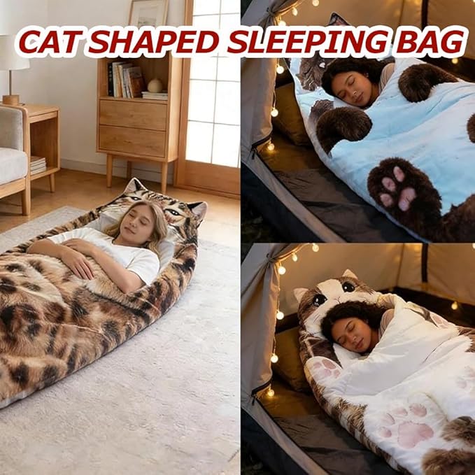 Cat Sleeping Bag for HumanFluffy Cat Sleeping Bag for AdultsPlush cat Envelope Sleeping BagsAdult Soft Sleeping Bags for CampingSleepovers &amp Home LoungingWashable Warm Blanket