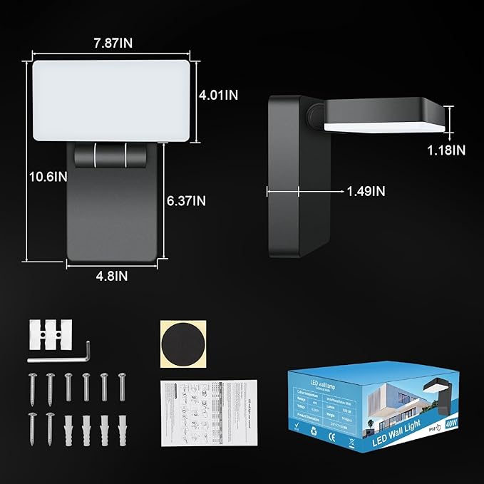 40W LED Outdoor Wall Light 3000LM 5000K No-Glare Porch Light IP65 Waterproof Anti-Rust 360° Adjustable Head for Yard Garage Above Door (8Pack)