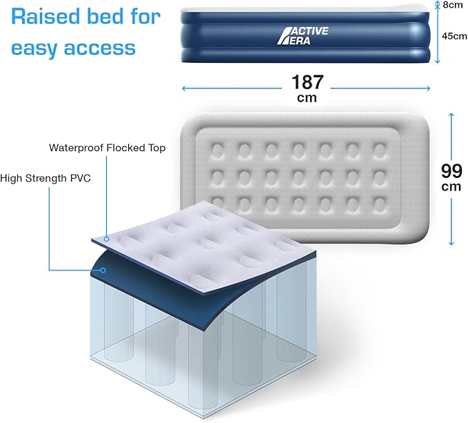 Active Era 20 Twin Air Mattress with Built-in Pump &amp Raised Pillow - Heavy Duty Puncture Resistant Waterproof Blow Up Bed