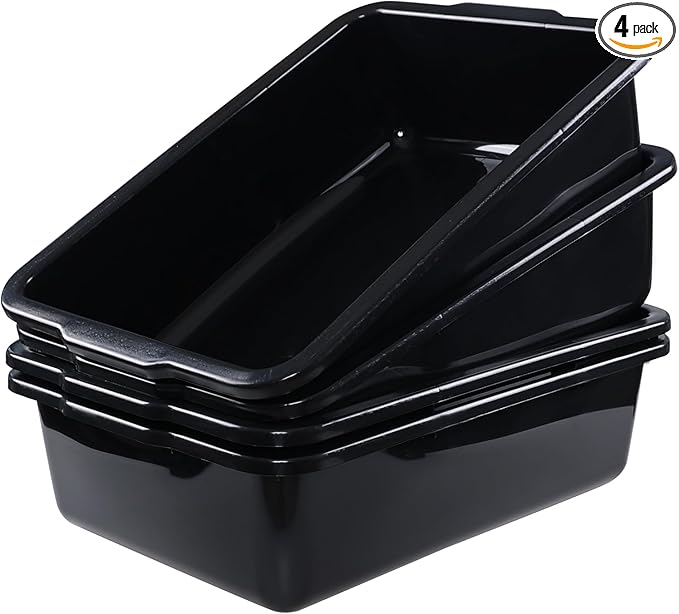 Sadstory Black Plastic Commercial Bus Tub 35 L Plastic Large Bus Box 4 Packs