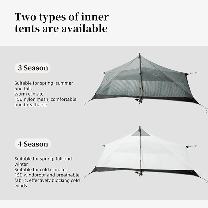 3FULGEAR Ultralight Tent for Backpacking LANSHAN 1 Trekking Pole Tent 1 Person 3/4 Season Lightweight Easy Set Up Double Layer Shelter Waterproof Tents for Camping Hiking Outdoor Mountaineering