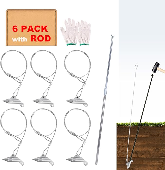 30 inch Ground Earth Anchors with Rod Arrow Shed Anchor Kit for Securing Camping Tents Sheds Swing Sets Greenhouses – Easy to Use 6-Pack Heavy Duty Tree Stakes Retaining Wall Anchors