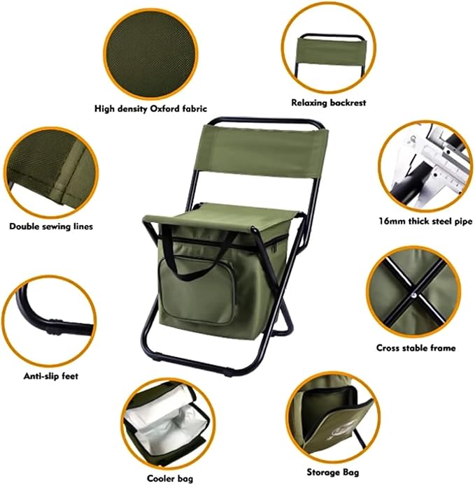 Fishing Chair with Cooler Bag Compact Fishing Stool Foldable Camping Chair Outdoor Folding Ice Bag Chair with Storage Bag (Size : Camouflage)