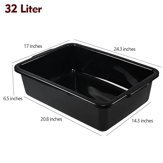 32 L Commercial Bus Tub Large Plastic Bus Box Black 4 Pack