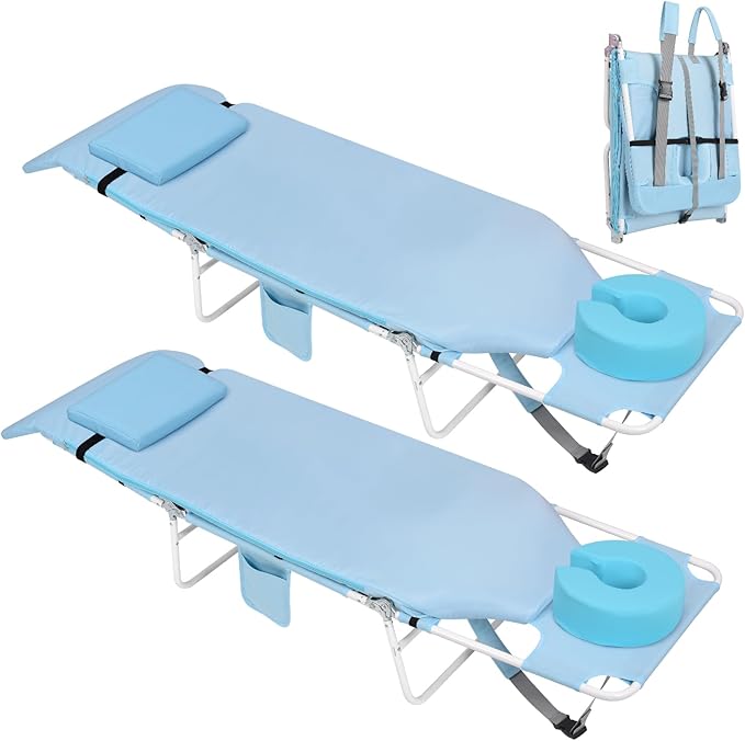 3 in 1 Women Comfort Backpack Beach Tanning Lounge Chair with Cushion Face Hole Softer Padded Adjustable Washable Layout Sun Chair for Adults Outside Reading Sunbathing Poolside 6 Position 2 Pack
