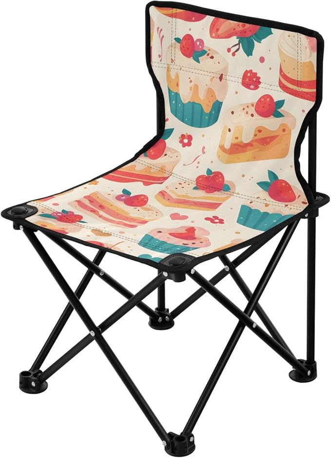 Cupcakes Portable Camping Chairs Folding Chair - Durable Oxford Fabric Lightweight Iron Frame Easy Fold Design - Ideal for Outdoor Activities Camping Fishing and Travel