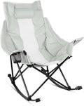 VITESSE Oversized Rocking Camping Chair Luxury Padded ReclinerOversized Folding Lawn Chair with Pocket and Carry BagOutdoor Camp Rocker Chairs for Adults Heavy Duty 300 LBS (Grey)