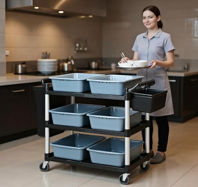 Commercial Products Standard Bus Box/Utility CartGray Large Bus Tub Plastic Heavy Duty Restaurant Wash Basin/Dish Washing Tub for Kitchen Organization/Storage (THX82)