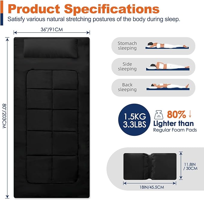 Camping cot Mattress Comfortable Portable Foldable Sleeping Pad for Adults Folding Floor Pad Easy to Store Guest Mat for Home Outdoor Indoor