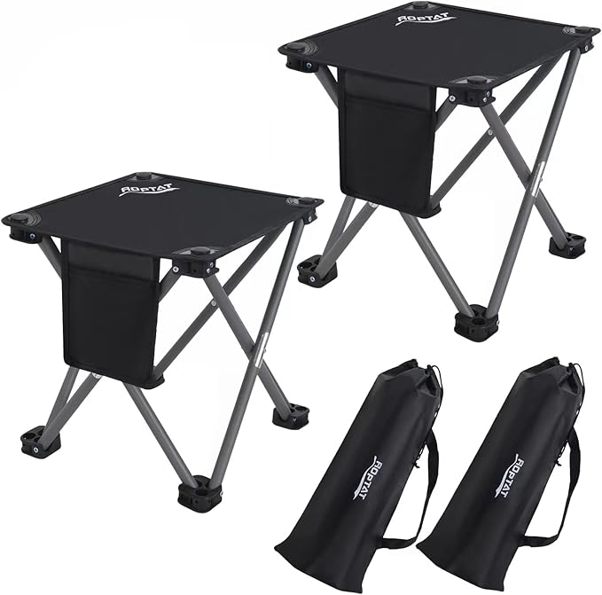 Roptat 2 Pack Camping StoolPortable Folding Compact Lightweight Stool Seat for Camping Fishing Hiking Gardening Outdoor Walking Backpacking Travelling and Beach with Carry Bag (Black)