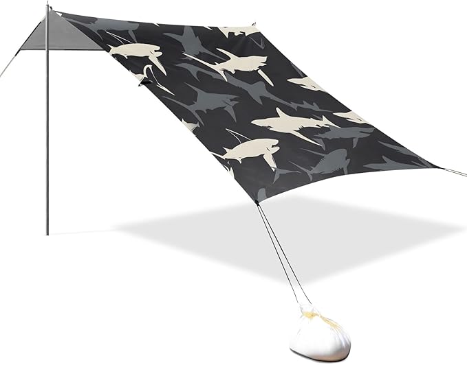 Grey White Shark Dark Camping Sun Shelter Beach Tent Portable Beach Sun Shade Outdoor Canopy for Camping Trips Fishing Picnic