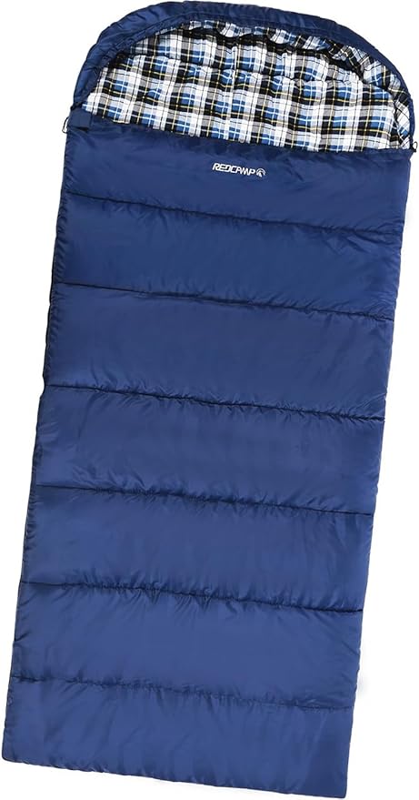 REDCAMP XL 32/41/50F Comfortable Cotton Flannel Sleeping Bag for Adults Envelope with Compression Sack Navy Blue 4lbs Filling (91 x35'')