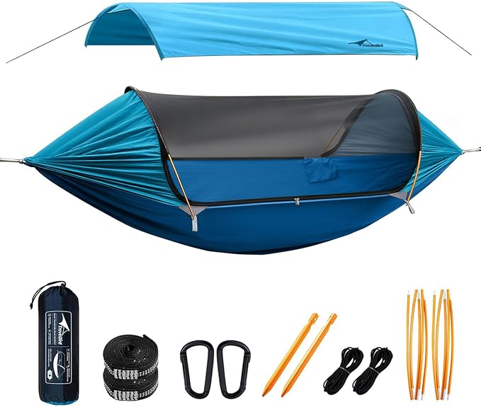 Camping Hammock Tent with Mosquito Net and Removable Sunshade 4 in 1 Function Lightweight Hanging Hammocks Tree Straps Swing Bivvy Ground Tent for Outside Hiking and Travel