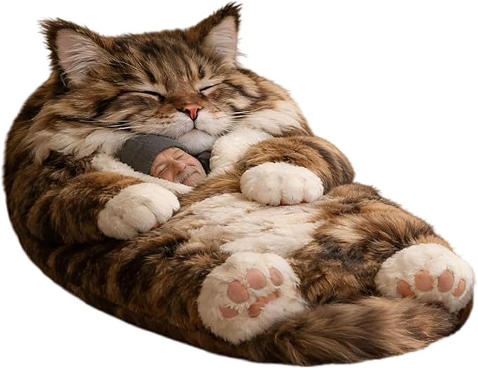 Plush Cat Print Envelope Sleeping Bag | Cat Sleeping Bags for Humans | Warm Cats Mummy Sleepings Bag with Soft Flannel Lining Self | Giant Plush Envelope Design Sleep Sack Cats Blanket for Humans