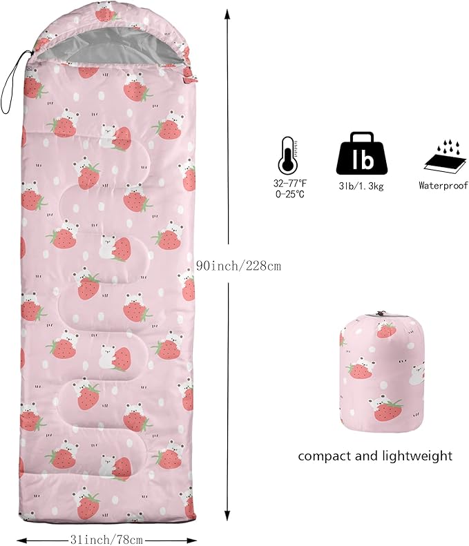 QOOMO Camping Sleeping Bags3 Season Warm &amp Cool WeatherLightweightWaterproof Sleeping Bags for Adults &amp KidsTravelingand OutdoorsCamping Gear Equipment