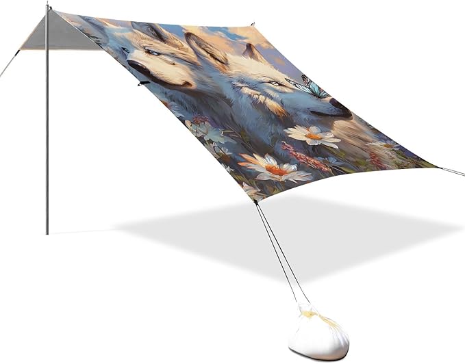 Beach Tent Sun Shelter White Wolves Daisy Lightweight &amp Easy Setup Beach Shade Canopy for Camping Fishing