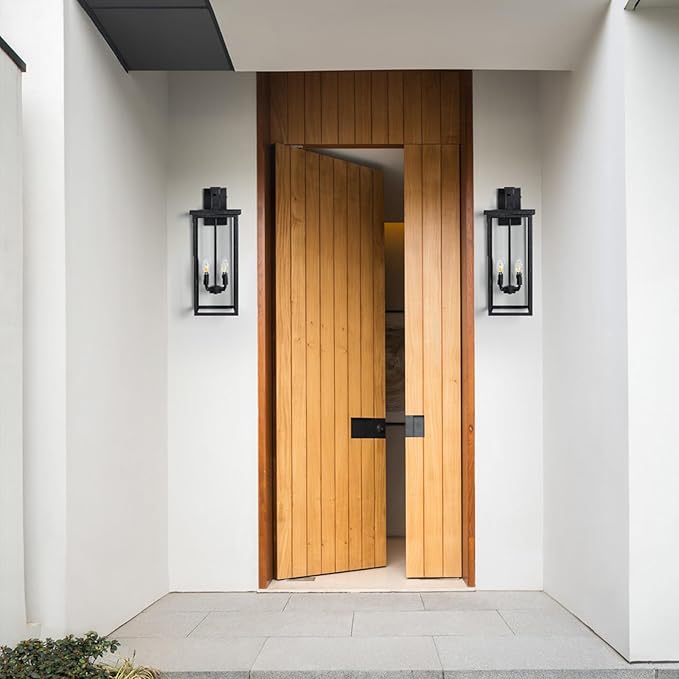 26 in Large Outdoor Wall Lantern Modern Matte Black Exterior Light Fixtures for House with Clear Glass Shade Large Outdoor Light Fixtures Wall Mount E12 Base Garage &amp Porch Wall Light