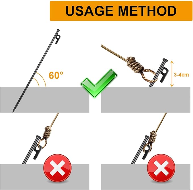 12 Pcs 16 Inch Tent Stakes Heavy Duty Metal Tent Pegs Camping Steel Tent Stakes for Unbreakable and Inflexible Camping Backyard Rocky Ground
