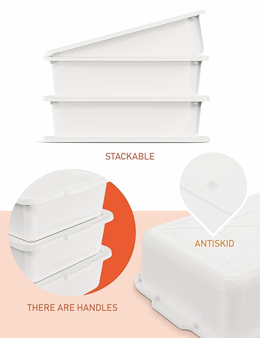 White 13 L Commercial Bus Tubs/Tote Box with Lid 3-Pack Plastic Storage Wash Basin Tub