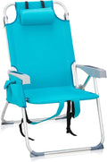 Backpack Beach Chairs Low 5 Position Beach Chair with Pouch Straps Folding Lightweight Reclining Aluminum Lay Flat Single (Mint Green High)