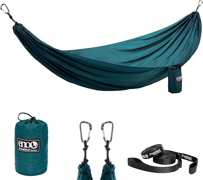 ENO TravelNest Hammock &amp Straps Combo - Portable Hiking and Camping Hammock with Straps Included - Travel Hammock for Camping Hiking Backpacking a Festival or The Beach - Marine