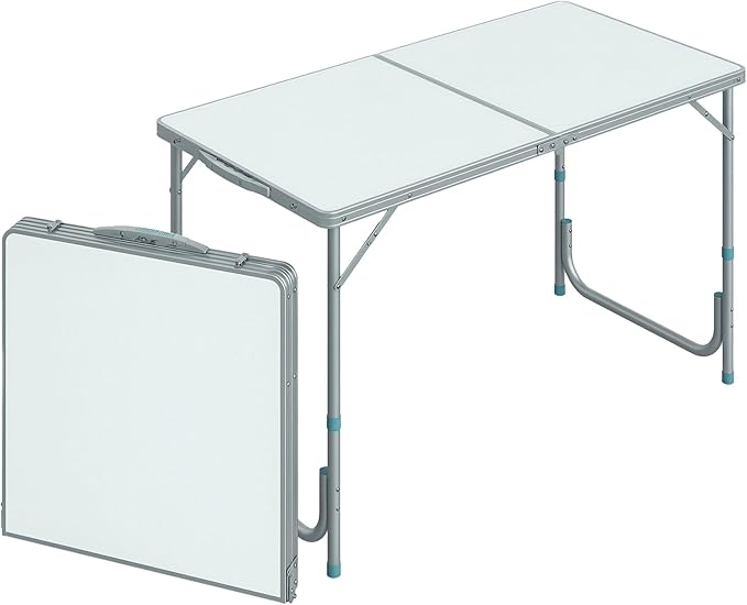 Outsunny 47 Folding Camping Table with Height Adjustability Lightweight Portable Table with Carry Handle Outdoor Folding Table Camping Accessories