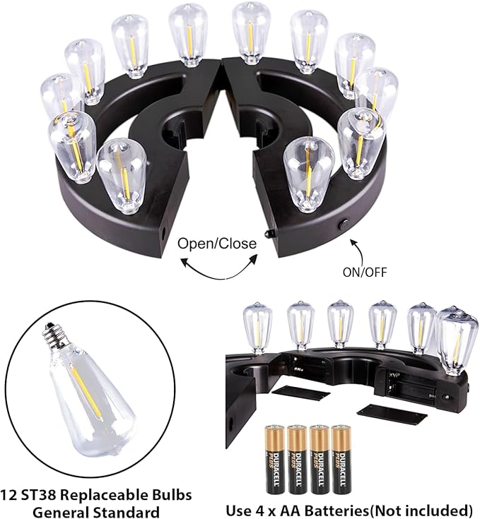 Umbrella Lights Patio Outdoor Umbrella Lights Battery Operated with Dimmable Timer12 Warm White LED Bulbs in 3 Brightness Modes for Backyard or Camping