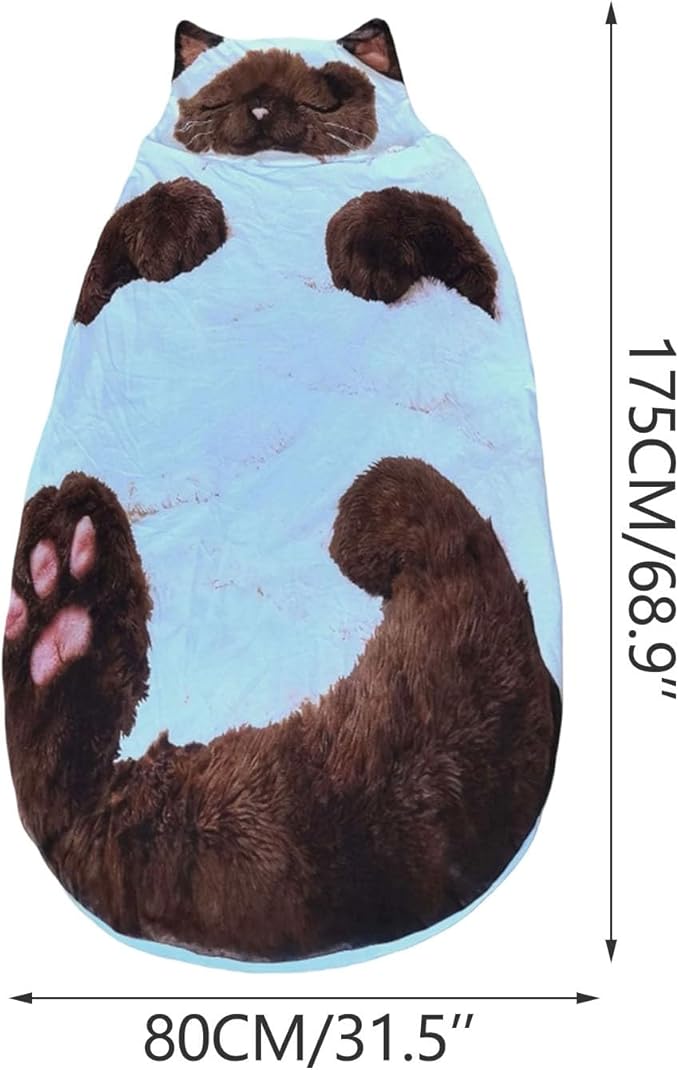 Fluffy Cat Sleeping Bag for Adults Plush Cat Shaped Sleeping Bag for Adults Adorable Cats Envelope Sleeping Bags Washable Warm Blanket for Camping and Home Lounging 68.9x31.5 Inch