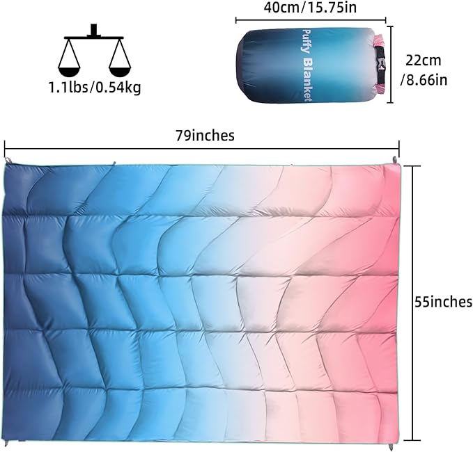 Outdoor Puffy Camping Blanket Lightweight Down Alternative Puffy Printed Camping Large Ultra Warm Hammock Top Quilt Waterproof Blanket for Traveling Picnic Beach Party Cold Weather (Arizona Fade)