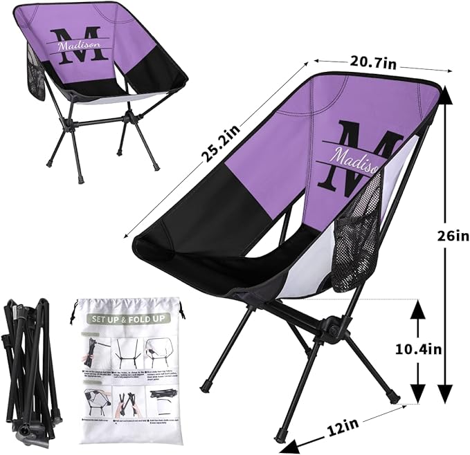 Personalized Camping Chair Portable Backpacking Chair Custom Folding Camp Chairs with Name Initials Customized Lightweight Compact Outdoor Chairs