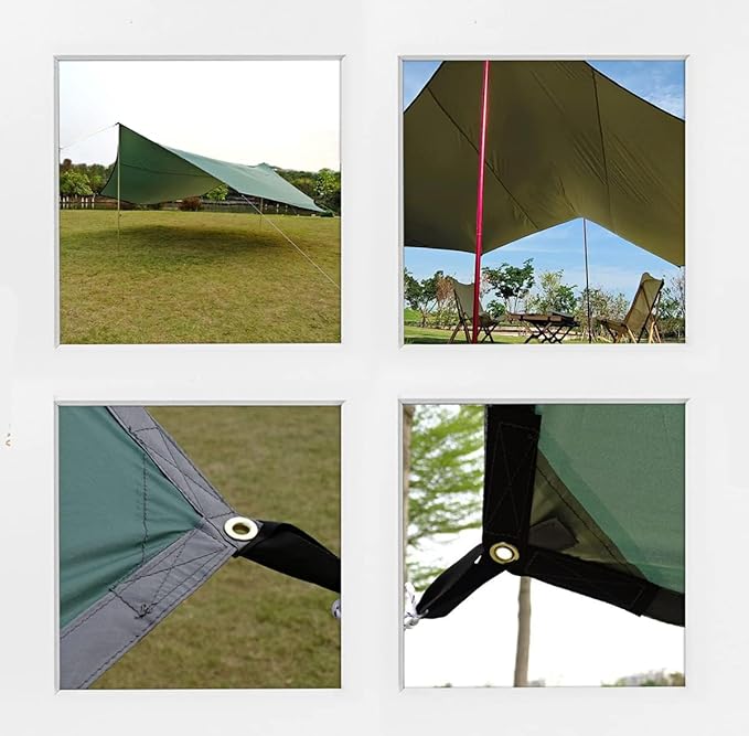16x16 ft Large Camping Tarp Waterproof Hammock Rain Fly Camping Awning Sun Shelter (Without Pole) (Green)