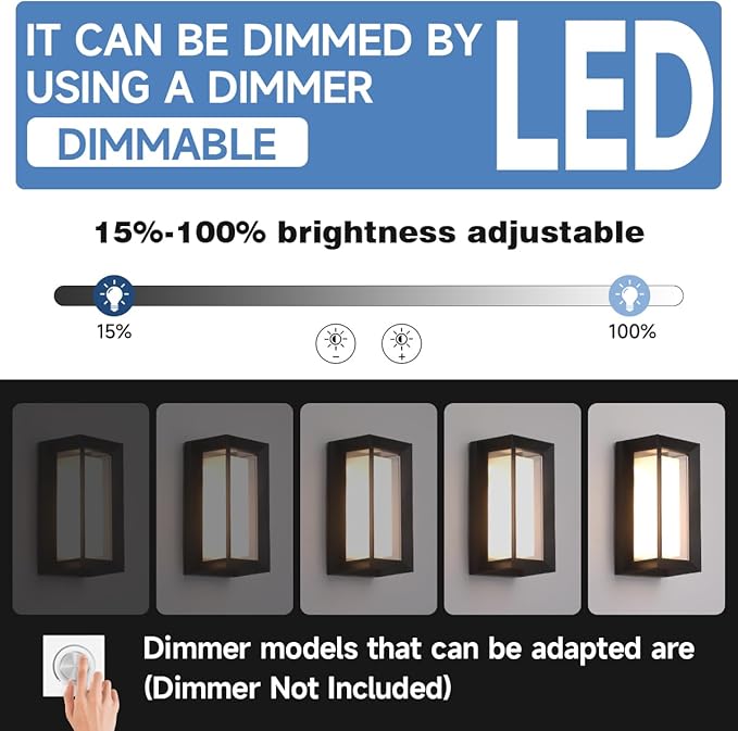 Outdoor Modern Wall Sconce Lights15%-100% Dimmable Indoor Wall Light Fixtures3000K/4000K/6500K Adjustable24W Exterior Wall LightingWaterproof Outdoor Porch Light2160LM Indoor Wall Sconce 1 Pack