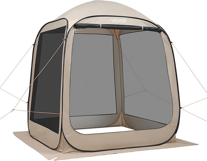 VEVOR 6 x 6 ft Pop up Screen House Tent 4-6 Person Portable Screen Gazebo with Carry Bag Netting Sides &amp Ground Stakes Quick Setup Screened Canopy for Garden Patio &amp Backyard and Outdoo