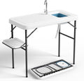 Fish Cleaning Table with Deep Sink &amp Extra Shelf Heavy-Duty HDPE Waterproof &amp UV-Resistant Portable Outdoor Sink with Hose Hookup Ideal for Camping Picnic &amp Backyard