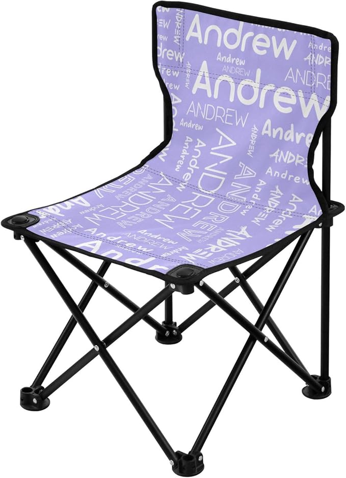 Sinestour Lilac Custom Folding Camping Chair for Teen Child Personalized Name 14.6×14.6in Portable Outdoor Chair with Carry Bag for Picnic Barbeques Beach