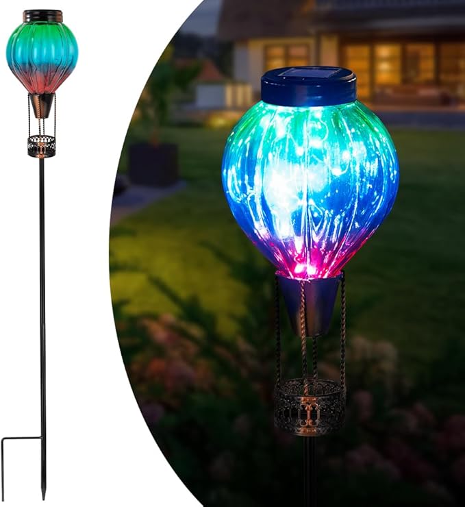 Solar Garden Lights Outdoor Waterproof with Hot Air Balloon Led Garden Lights Outdoor Solar Landscape Stake Light Decor for Outside Pathway Walkway Yard Patio