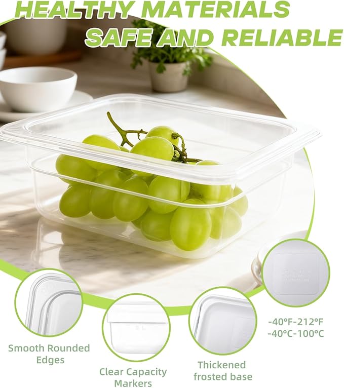 6 Pack Food Pan with Lids1/6 Size Shatterproof Stackable Plastic Hotel Food Pan for Party Catering Home kitchens Meal Prep-40°F to 212°F (1.1QT(1.1L) 1/6 size 2.5 deep)