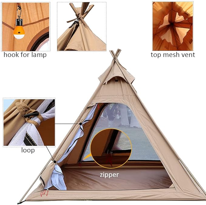 WINTENT Waterproof Cotton Canvas Teepee Tent with Stove Hole for 2-3 Persons