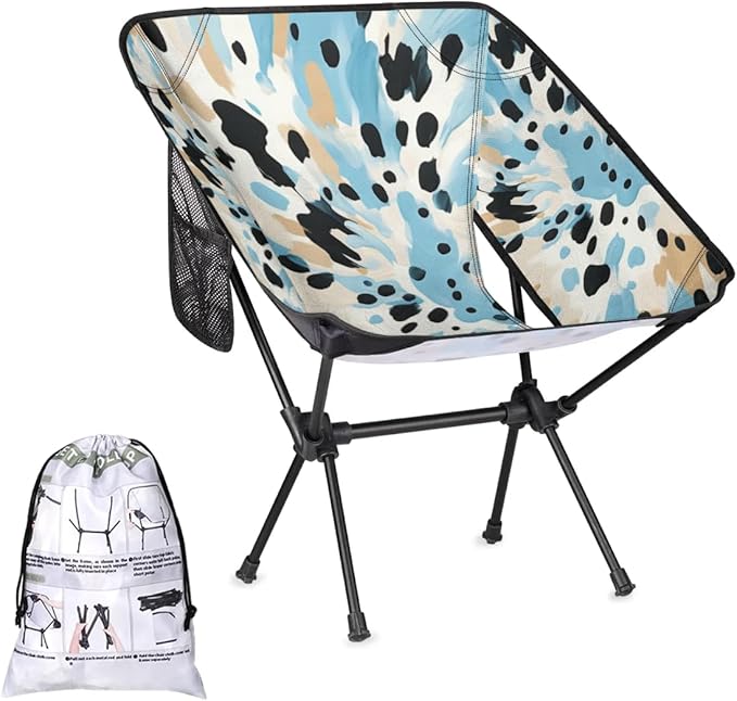 Portable Camping Chair Blue Black Print Ultralight Folding Camping Chair Backpacking Hiking Chair with Cup Holder for Outdoor Travel Beach Picnic Festival Compact Portable 176 lbs Capacity