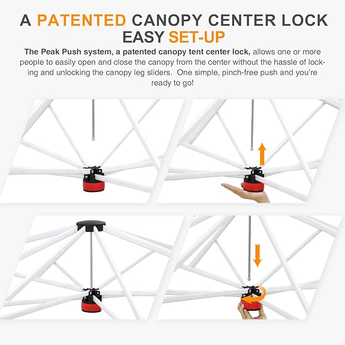 EAGLE PEAK Pop Up Canopy Tent with Wheeled Carry Bag 8 Stakes 4 Ropes 4 Weight Bags Easy Set Up Tent Canopy 12x12 ft 144sqft of Shade Orange