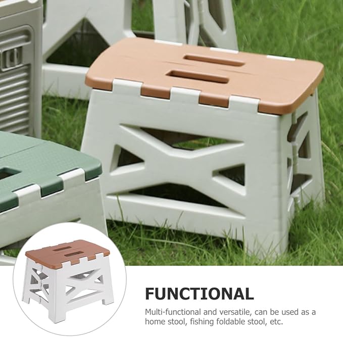 NOLITOY Portable Folding Stool Small Khaki Plastic Outdoor Camping Seat Lightweight Travel Folding Stool for Fishing and Backpacking