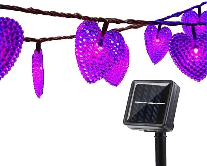 Solar Heart String Light Waterproof Outdoor Heart-Shaped Fairy Lights 30LED 19.7ft Love Heart Shape Garden Lights for Party Wedding Christma Decoration (Purple)
