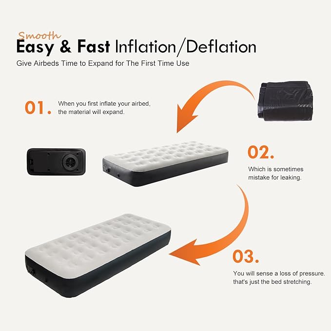 DIMAR GARDEN Twin Size Air Mattress with Built-in Pump Inflatable Flocked AirBed Blow Up Mattress