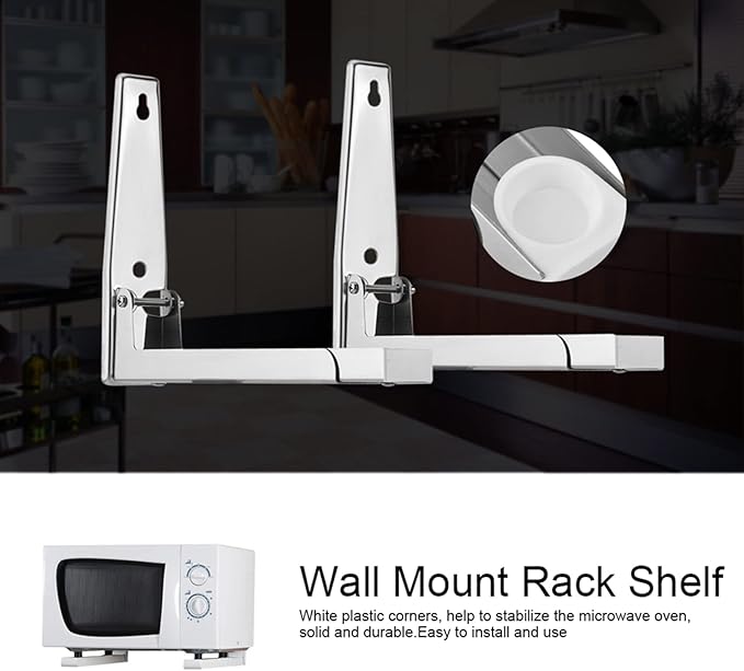 2x less Steel Oven Bracket Wall Mount Rack Shelf for Foldable Stretchable Shelf with White Pla Corners Load 77lbs for Space