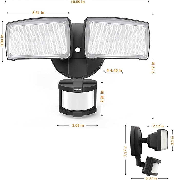 LEPOWER LED Security Lights Motion Sensor Light Outdoor 30W 3200LM Motion Security Light 5500K IP65 Waterproof 2 Head Motion Detector Flood Light for Garage Yard Porch Black (Not Solar Powered)