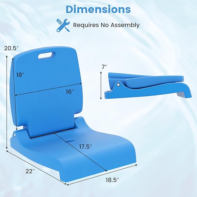 Goplus Poolside Chair for Edge of Pool Foldable Portable Flip Seat w/Back Support &amp 2 Handles Lightweight Outdoor Camping Chair for Stadium Tailgating Fishing Boats Beach (Blue 2 Packs)