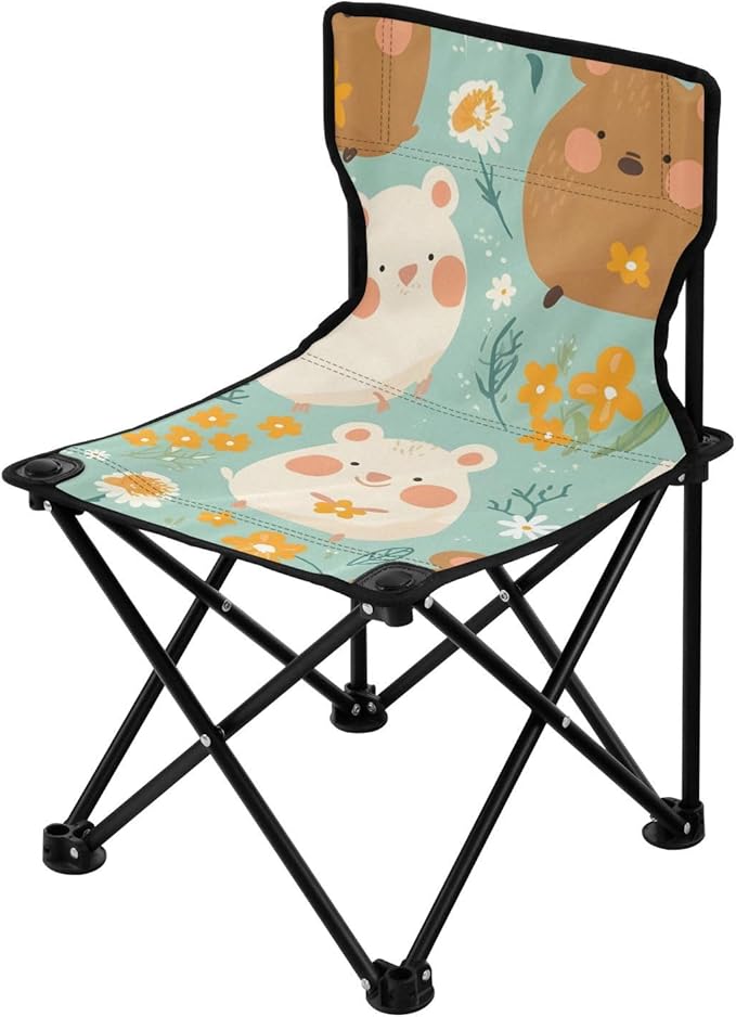 Cute Animal Portable Camping Chairs Folding Chair - Durable Oxford Fabric Lightweight Iron Frame Easy Fold Design - Ideal for Outdoor Activities Camping Fishing and Travel