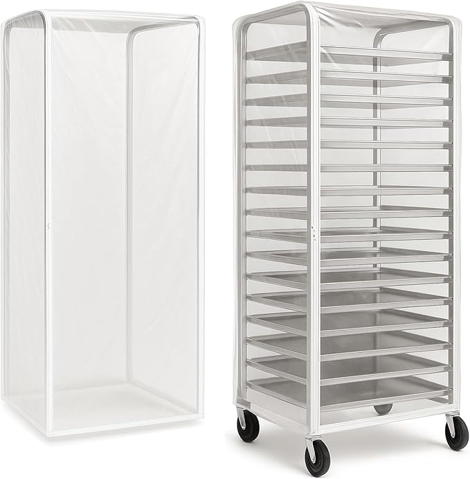 Bun Rack Cover – Transparent PVC with 4 Sided Zippers – Universal 20 Tier Sheet Pan &amp Speed Rack Cover – Heavy Duty Waterproof &amp Dustproof Bread rack cover Bakery Rack Cover