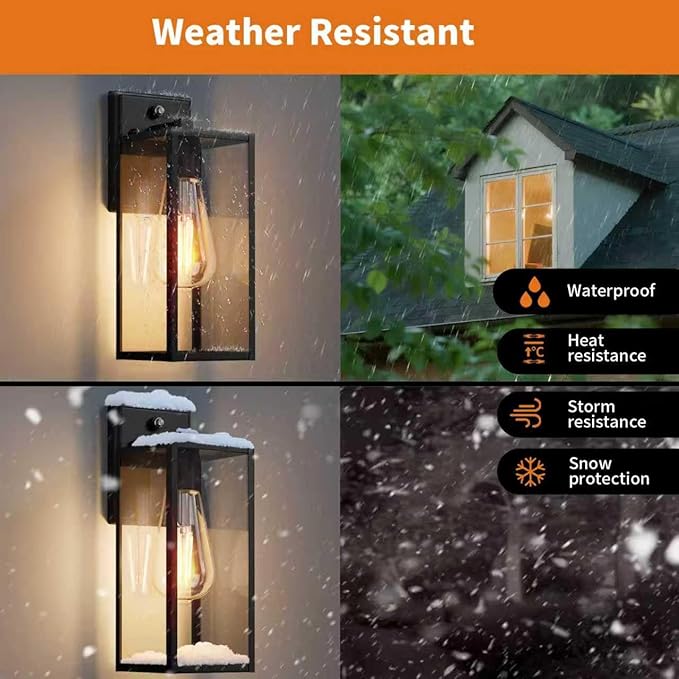 15'' Black Dusk to Dawn Outdoor Front Porch Lights for Outside Large Exterior Lighting Fixtures Wall Mount for House Wall Sconce Lamp Waterproof Lantern Coach Lights for Garage EntrywayYard